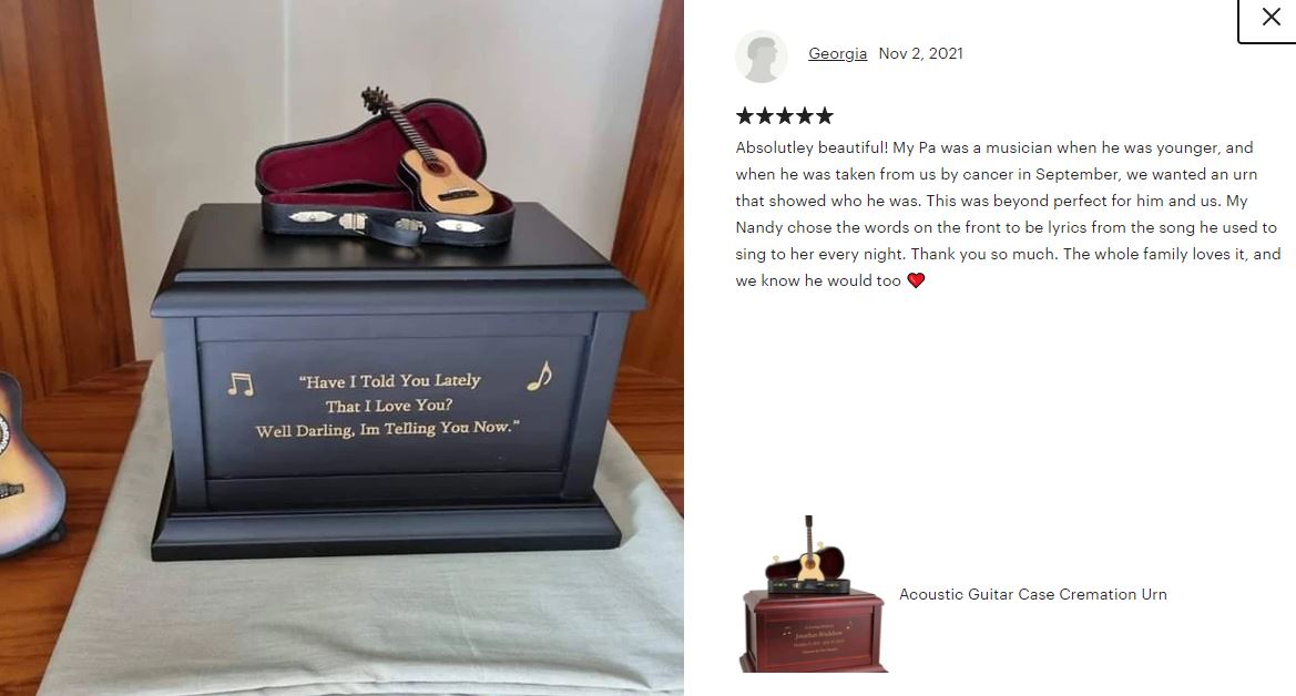 Acoustic Guitar Case Cremation Urn - Adult Wood and Miniature Instrument Urn