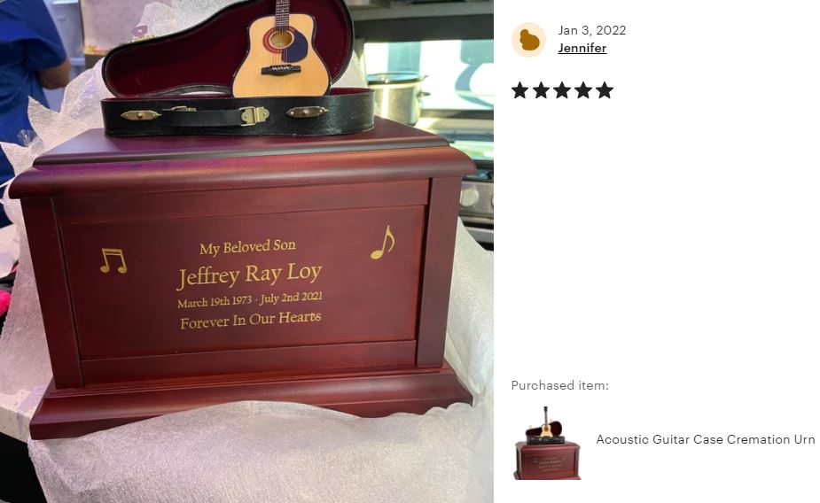 Acoustic Guitar Case Cremation Urn - Adult Wood and Miniature Instrument Urn