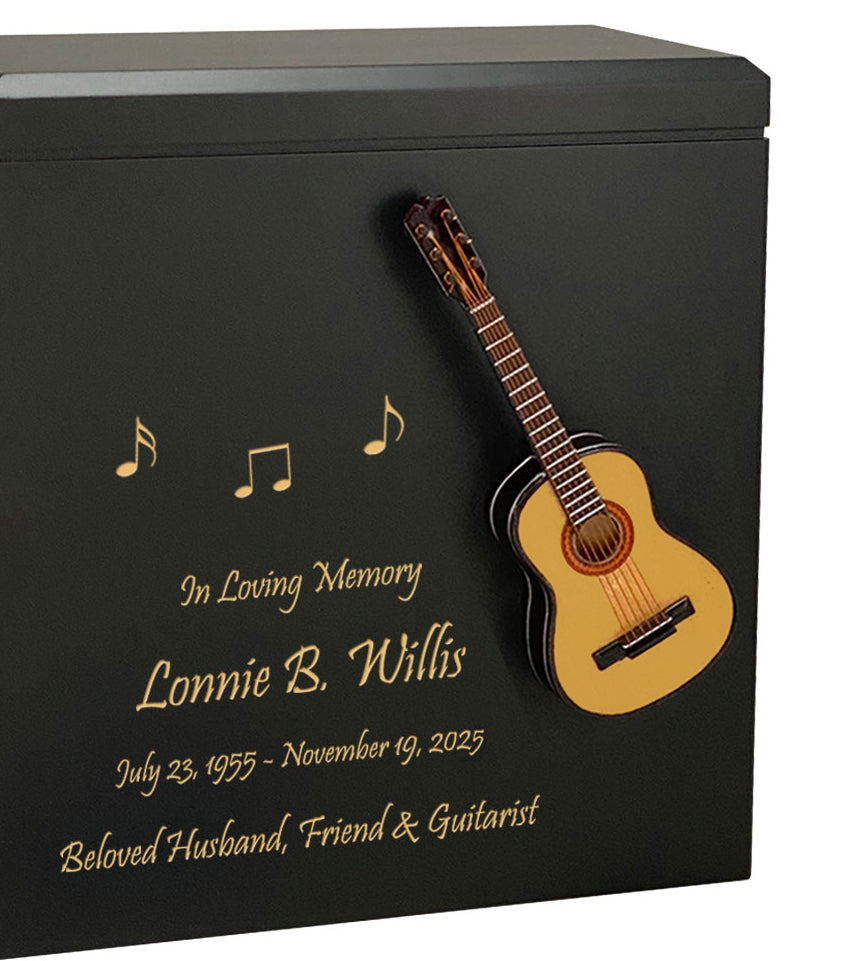 Acoustic Guitar Wood Adult Cremation Urn - Miniature Guitar - Photo Option
