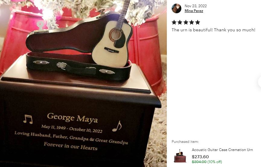 Acoustic Guitar Case Cremation Urn - Adult Wood and Miniature Instrument Urn