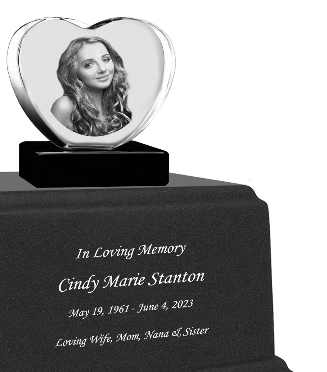 3D Heart Crystal Black Granite Large Adult Cremation Urn