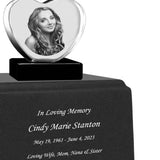 3D Heart Crystal Black Granite Large Adult Cremation Urn