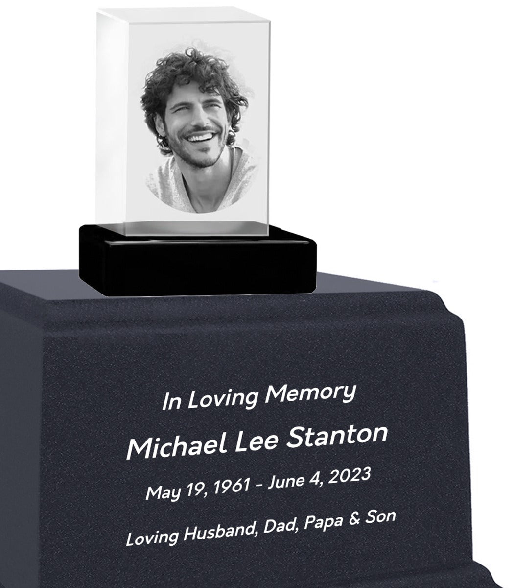 3D Rectangle Crystal Blue Granite Large Adult Cremation Urn
