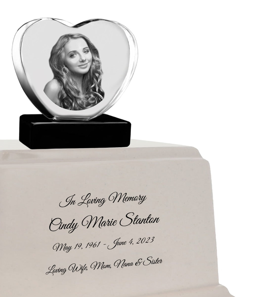 3D Heart Crystal Cream Granite Large Adult Cremation Urn