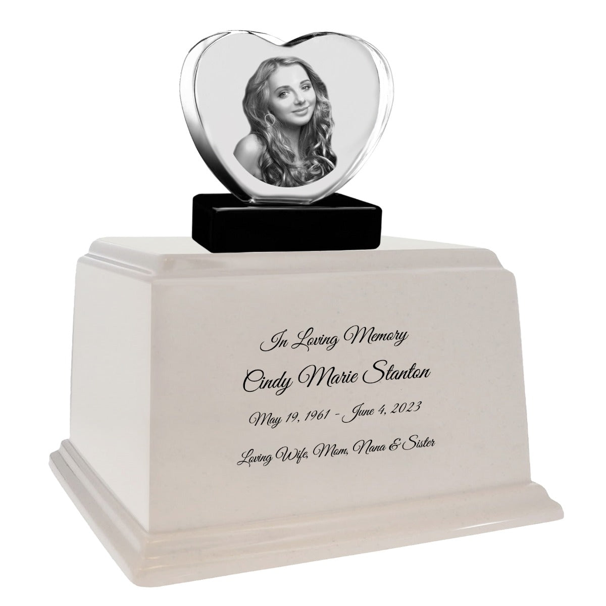 3D Heart Crystal Cream Granite Large Adult Cremation Urn
