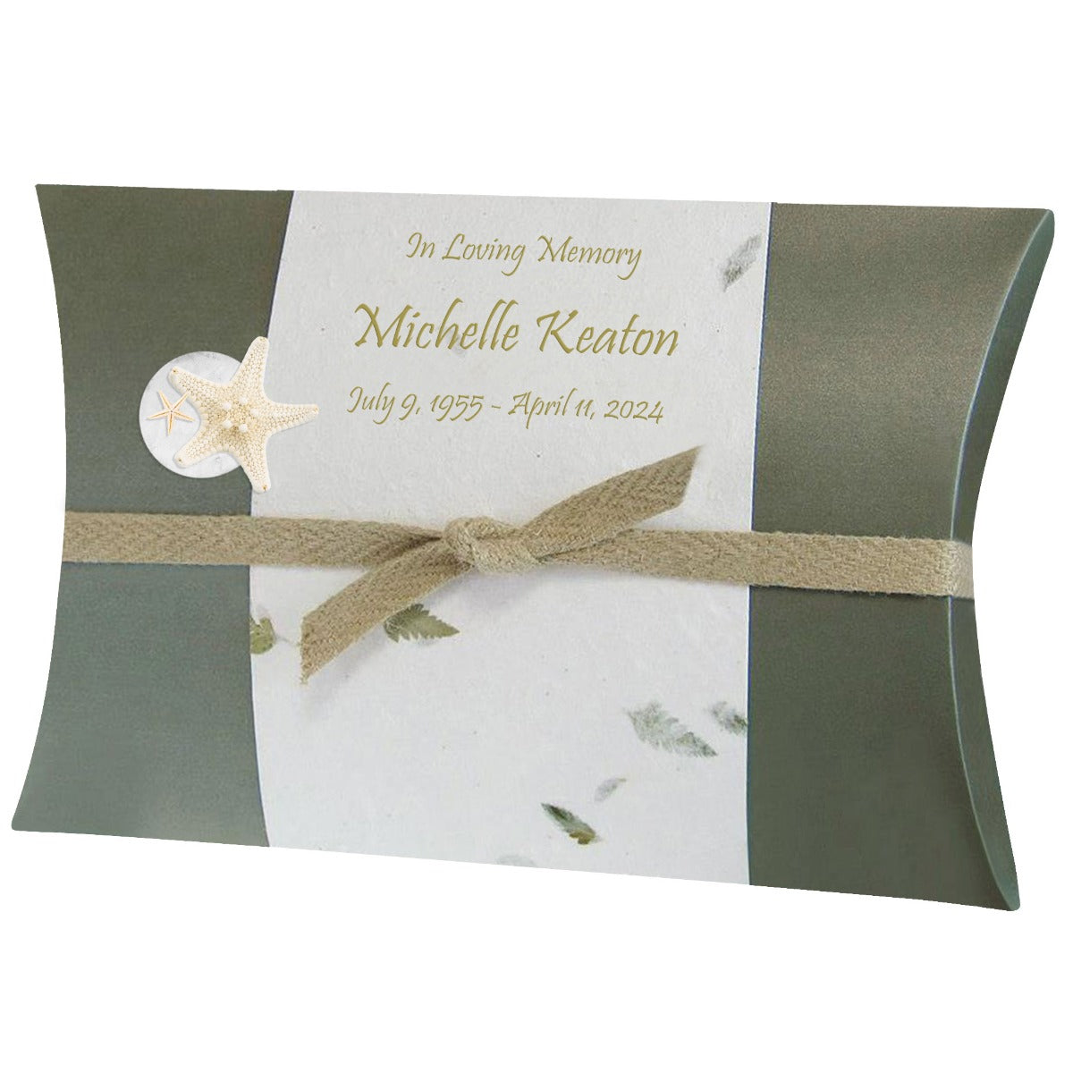 Sea Shell Starfish Fern Peaceful Pillow® Water Burial Cremation Urn - Biodegradable Water Burial At Sea Urn