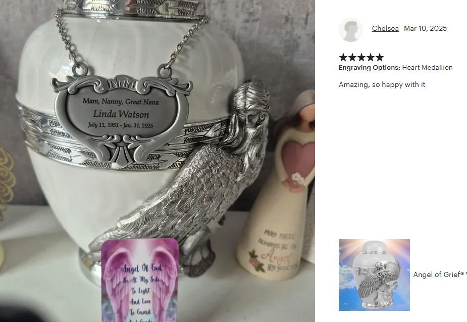Wings of an Angel White Adult Urn - Pro Laser Engraving - Burial Vault Option