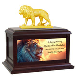 King of the Pride African Lion Wood Cremation Urn - Choose Black or Wood Finish