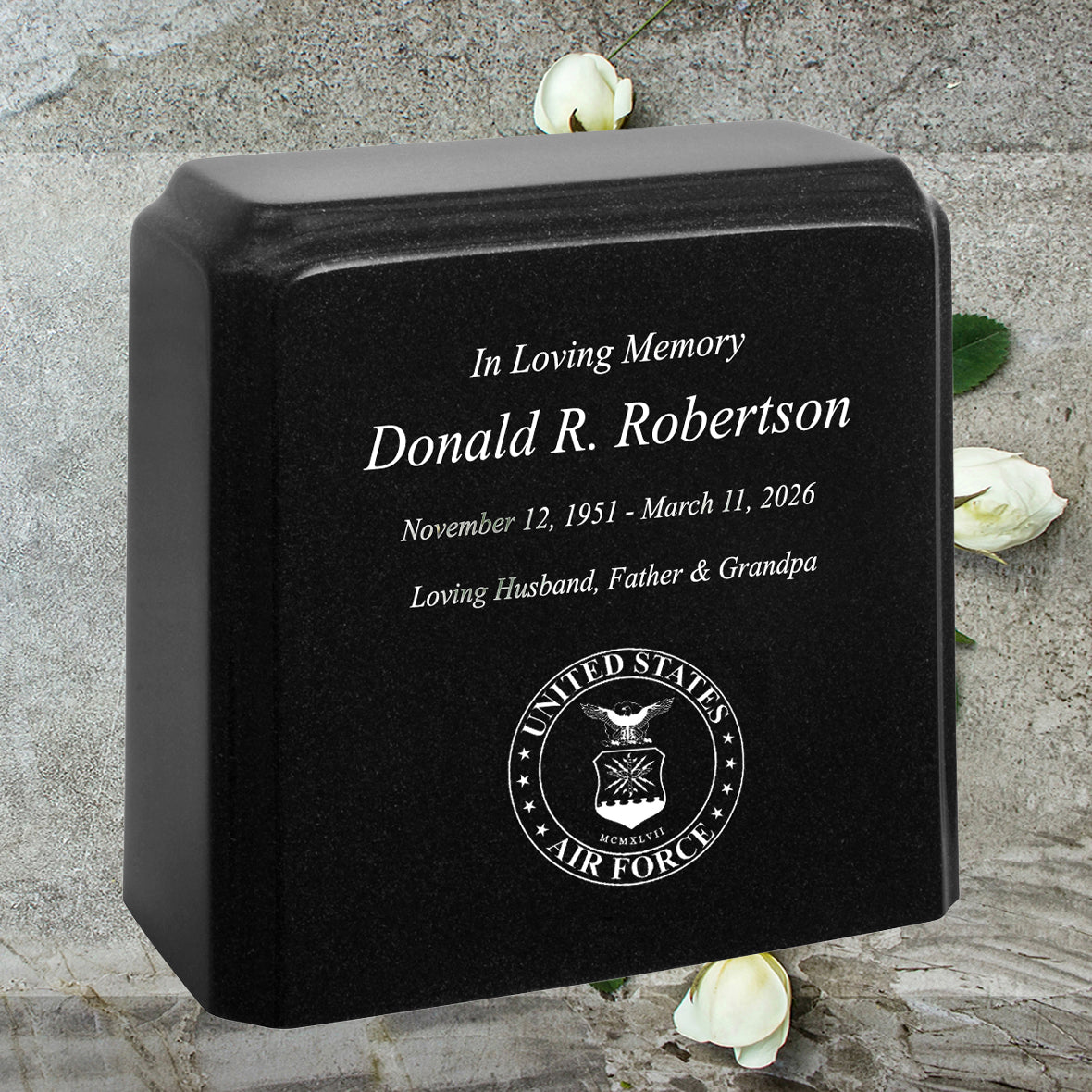 United States Air Force Cultured Marble Niche Cremation Urn - 12 Color Choices - Vault Option