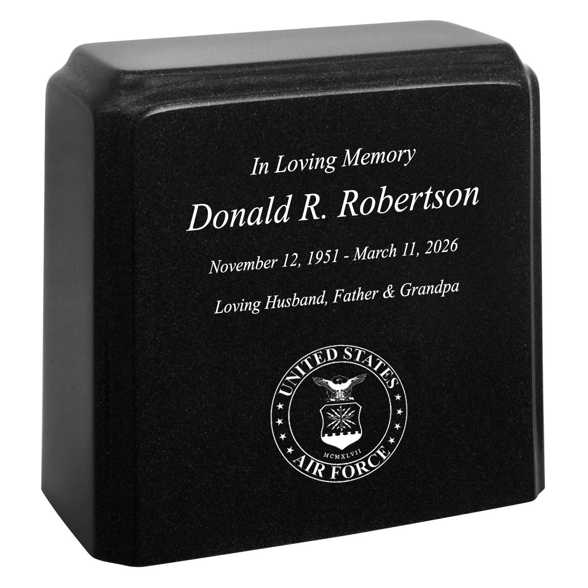 United States Air Force Cultured Marble Niche Cremation Urn - 12 Color Choices - Vault Option