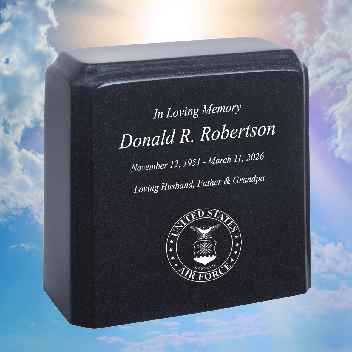 United States Air Force Cultured Marble Niche Cremation Urn - 12 Color Choices - Vault Option