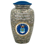 US Air Force Camouflage Cremation Urn - Tribute Wreath™ Option - Pro Sand Carved Engraving