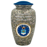 US Air Force Camouflage Cremation Urn - Tribute Wreath™ Option - Pro Sand Carved Engraving