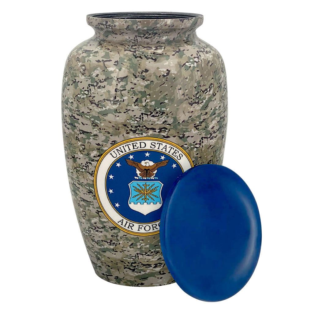 US Air Force Camouflage Cremation Urn - Tribute Wreath™ Option - Pro Sand Carved Engraving