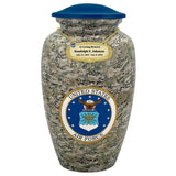 US Air Force Camouflage Cremation Urn - Tribute Wreath™ Option - Pro Sand Carved Engraving