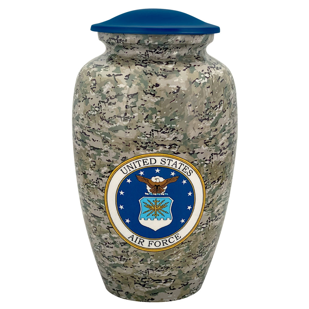 US Air Force Camouflage Cremation Urn - Tribute Wreath™ Option - Pro Sand Carved Engraving