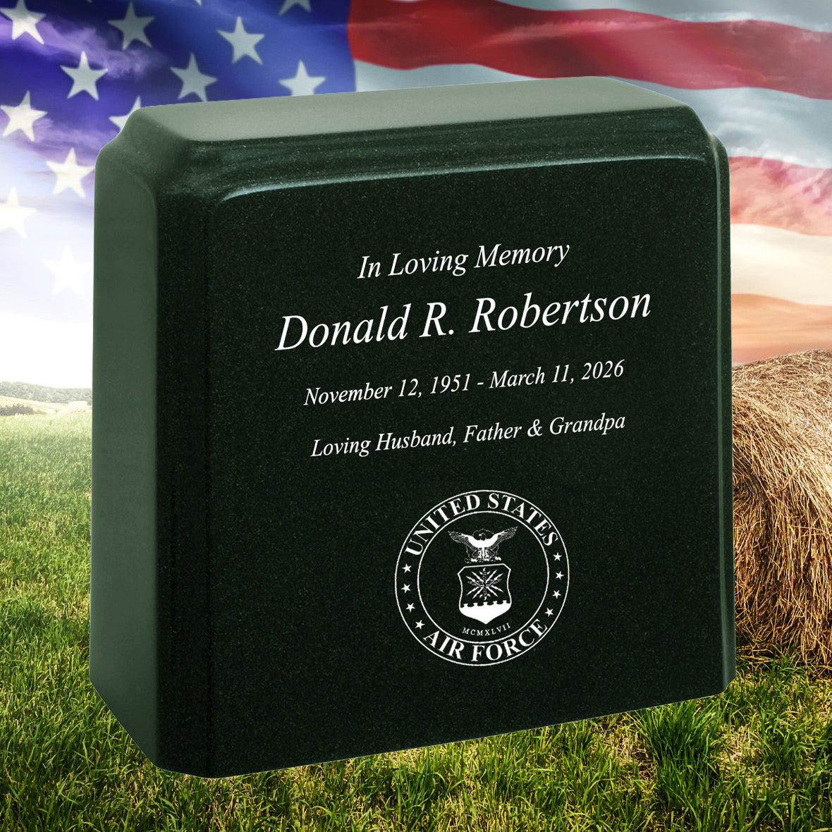 United States Air Force Cultured Marble Niche Cremation Urn - 12 Color Choices - Vault Option