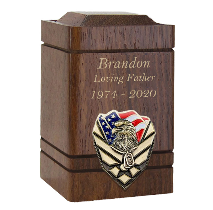 US Air Force Eagle Walnut Keepsake Urn - Small Wooden Urn