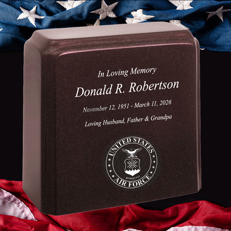United States Air Force Cultured Marble Niche Cremation Urn - 12 Color Choices - Vault Option