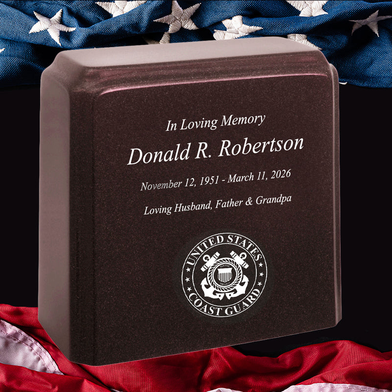 United States Coast Guard Cultured Marble Niche Cremation Urn - 12 Color Choices - Vault Option