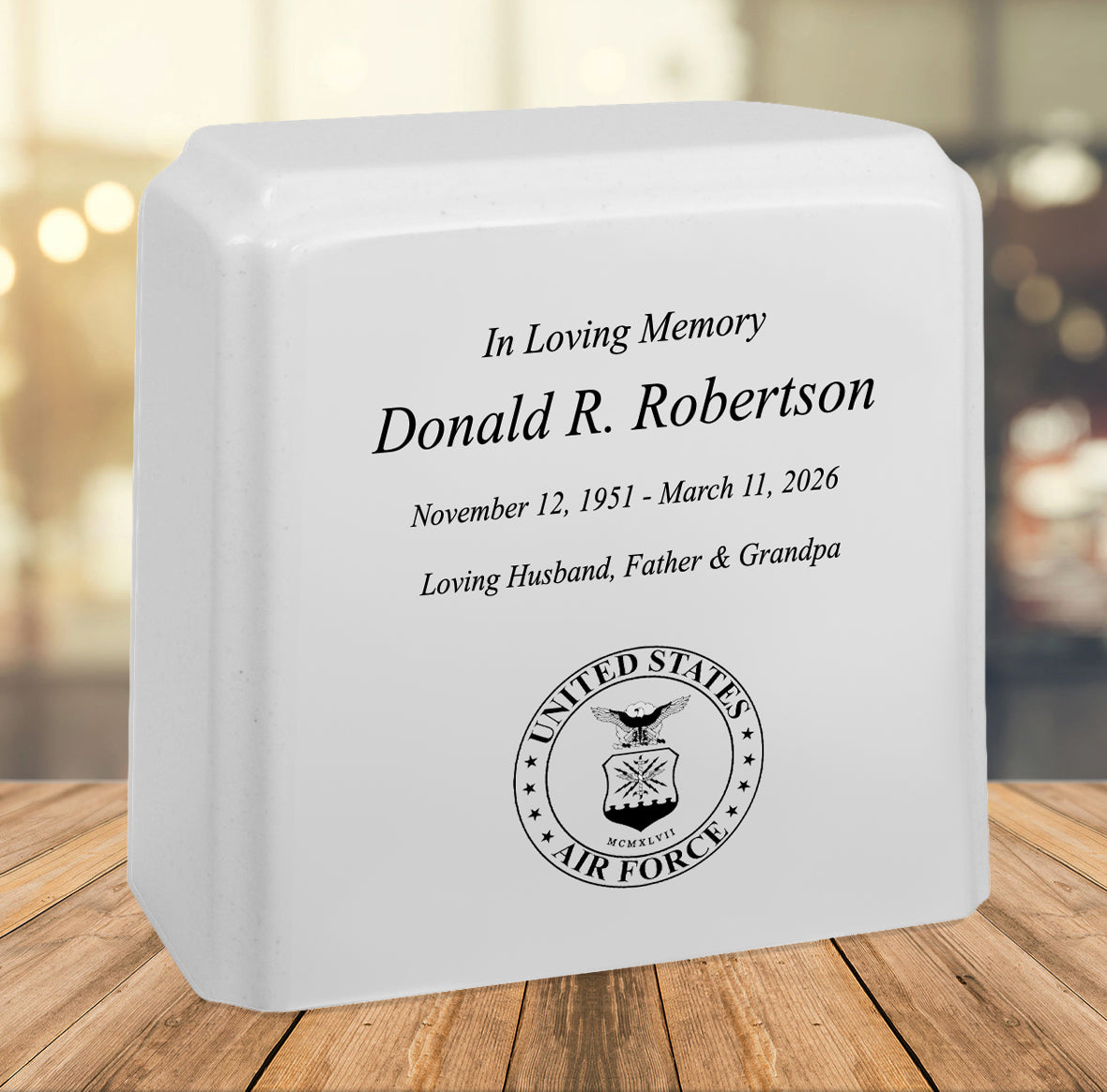 United States Air Force Cultured Marble Niche Cremation Urn - 12 Color Choices - Vault Option