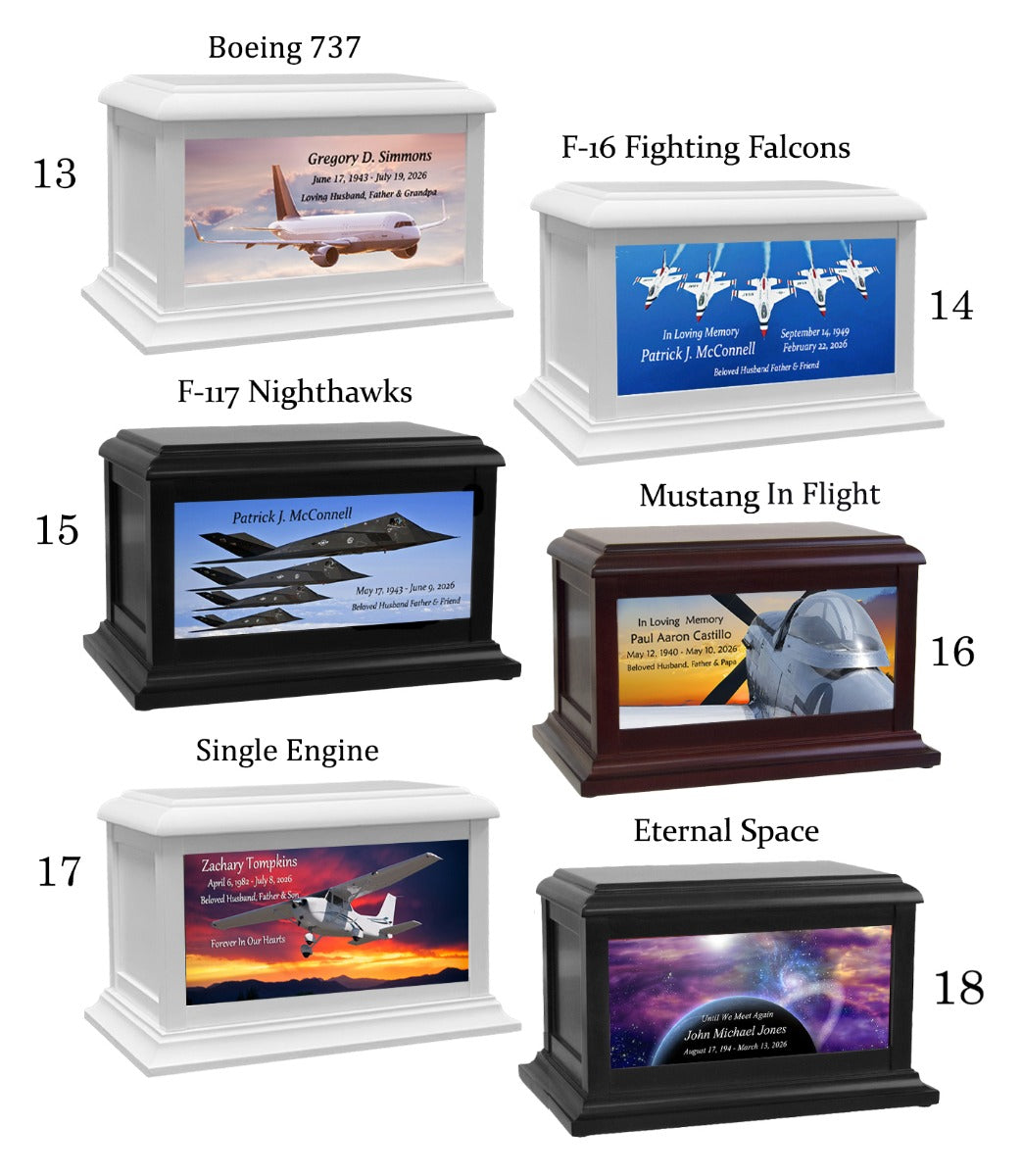 Airplane, Jets, Moon & Space Adult or Medium Wood Keep The Memory® Cremation Urn 