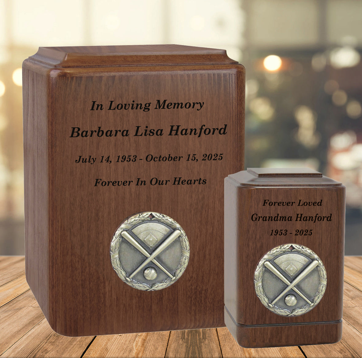 Baseball Home Plate Medallion Keepsake or Adult Wood Urn - Free Laser Engraving