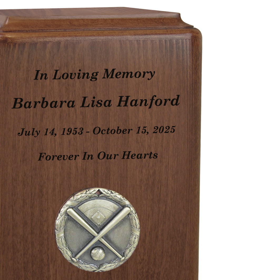 Baseball Home Plate Medallion Keepsake or Adult Wood Urn - Free Laser Engraving