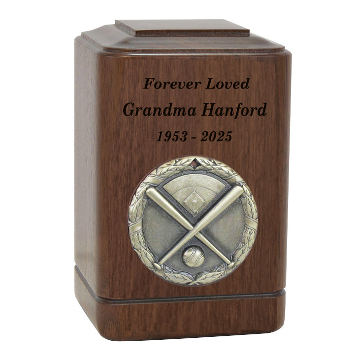 Baseball Home Plate Medallion Keepsake or Adult Wood Urn - Free Laser Engraving