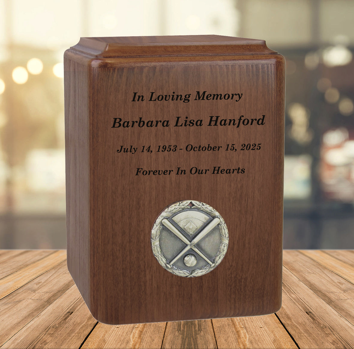 Baseball Home Plate Medallion Keepsake or Adult Wood Urn - Free Laser Engraving