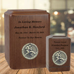 Football Player Medallion Keepsake or Adult Wood Urn - Free Laser Engraving