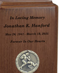 Football Player Medallion Keepsake or Adult Wood Urn - Free Laser Engraving
