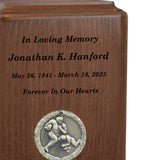Football Player Medallion Keepsake or Adult Wood Urn - Free Laser Engraving