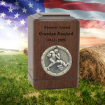 Football Player Medallion Keepsake or Adult Wood Urn - Free Laser Engraving