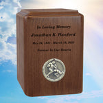 Football Player Medallion Keepsake or Adult Wood Urn - Free Laser Engraving