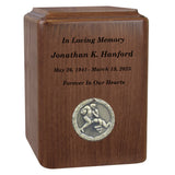 Football Player Medallion Keepsake or Adult Wood Urn - Free Laser Engraving