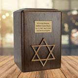 Star of David Carved Walnut Urn