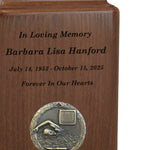 Swimmer Medallion Keepsake or Adult Wood Urn - Free Laser Engraving