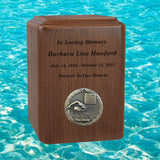 Swimmer Medallion Keepsake or Adult Wood Urn - Free Laser Engraving