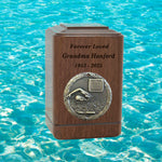 Swimmer Medallion Keepsake or Adult Wood Urn - Free Laser Engraving