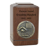 Swimmer Medallion Keepsake or Adult Wood Urn - Free Laser Engraving