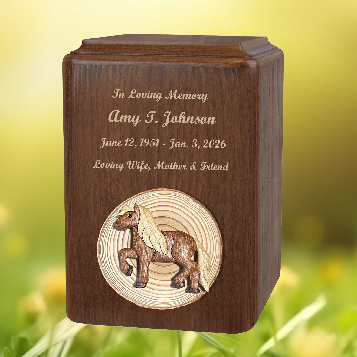 Animal Alder Wood Intarsia Handmade Adult Urns - Chickadee, Goose, Pony, Cow, Rooster, Chicken & Whale