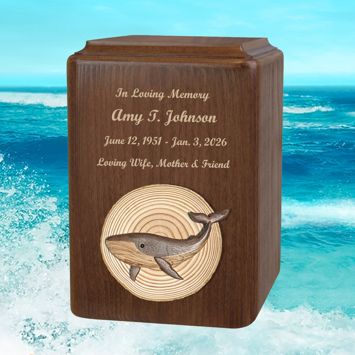 Animal Alder Wood Intarsia Handmade Adult Urns - Chickadee, Goose, Pony, Cow, Rooster, Chicken & Whale