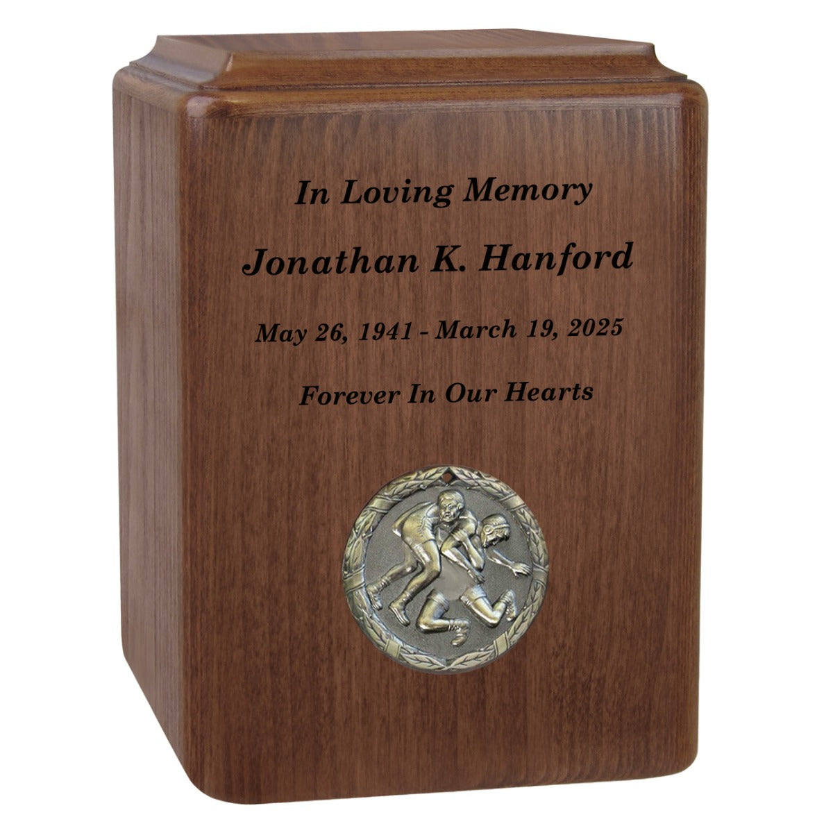 Wrestling Medallion Keepsake or Adult Wood Urn - Free Laser Engraving
