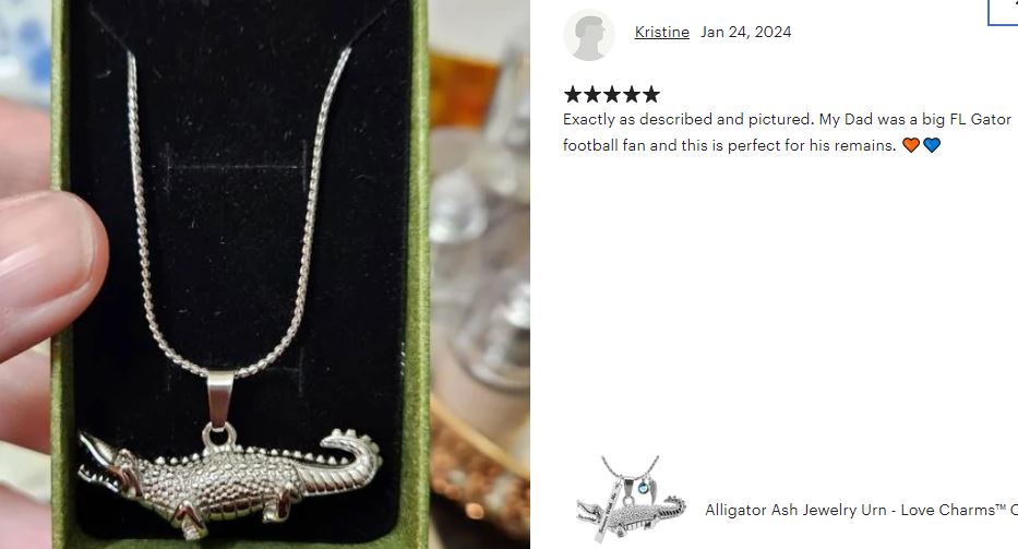 Alligator Jewelry Ash Urn - Love Charms™ Option