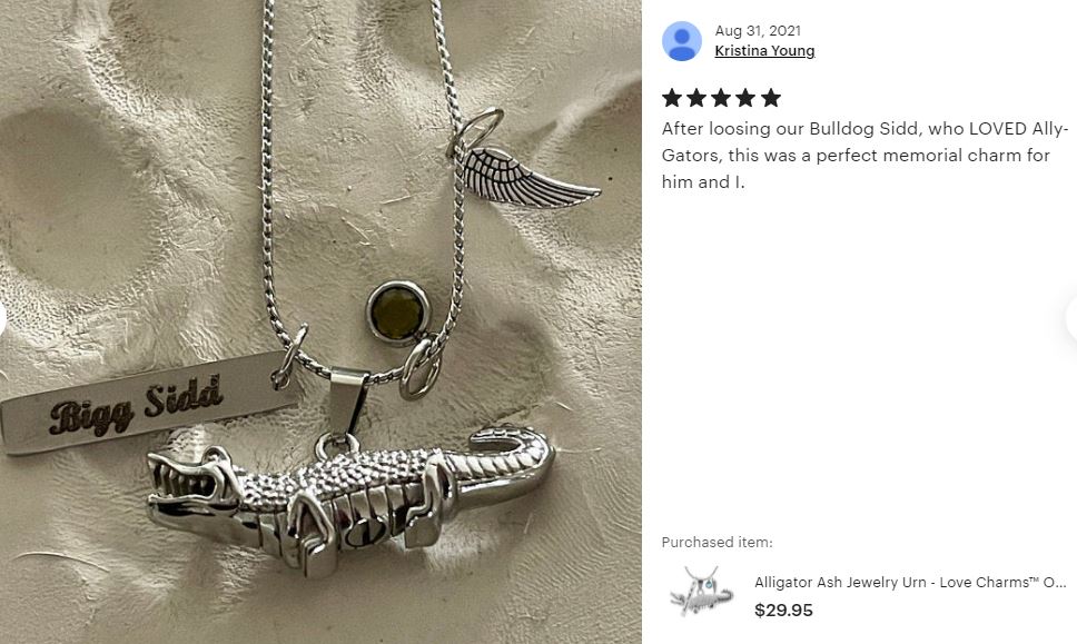 Alligator Jewelry Ash Urn - Love Charms™ Option