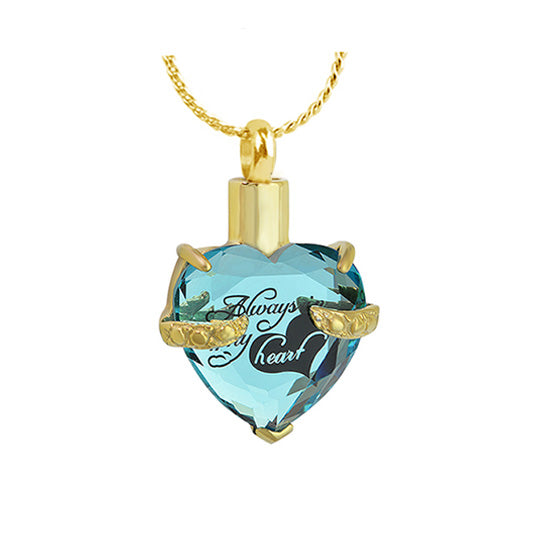 Always Aqua Crystal Heart Gold Ash Jewelry Urn - Love Charms® Option 