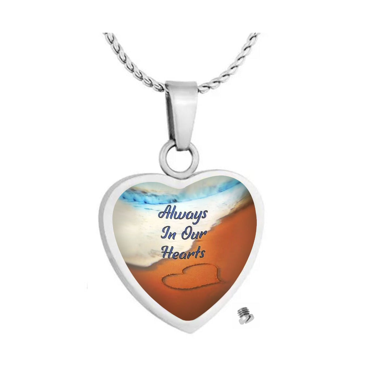 Always In Our Hearts Beach Heart Jewelry Urn - Love Charms® Option