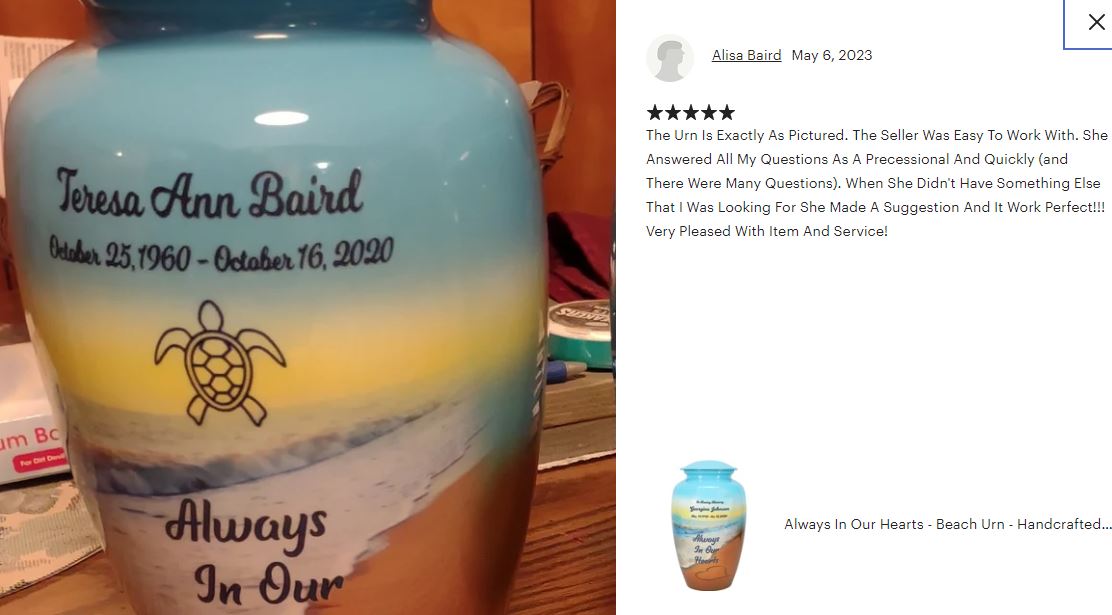 Always In Our Hearts Beach Medium or Adult Urn - Tribute Wreath™ - Pro Personalization - Burial Vault Option