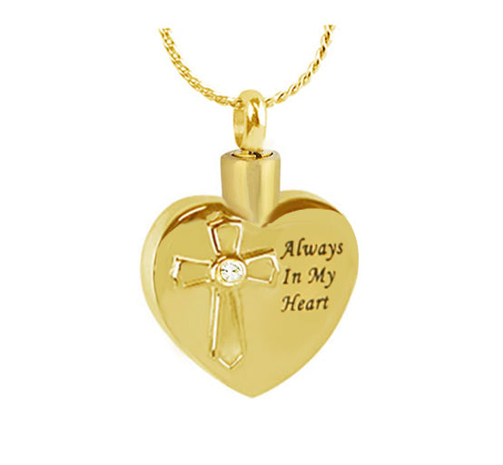 Crystal Cross Gold Heart Always Ash Urn - Love Charms™ Option